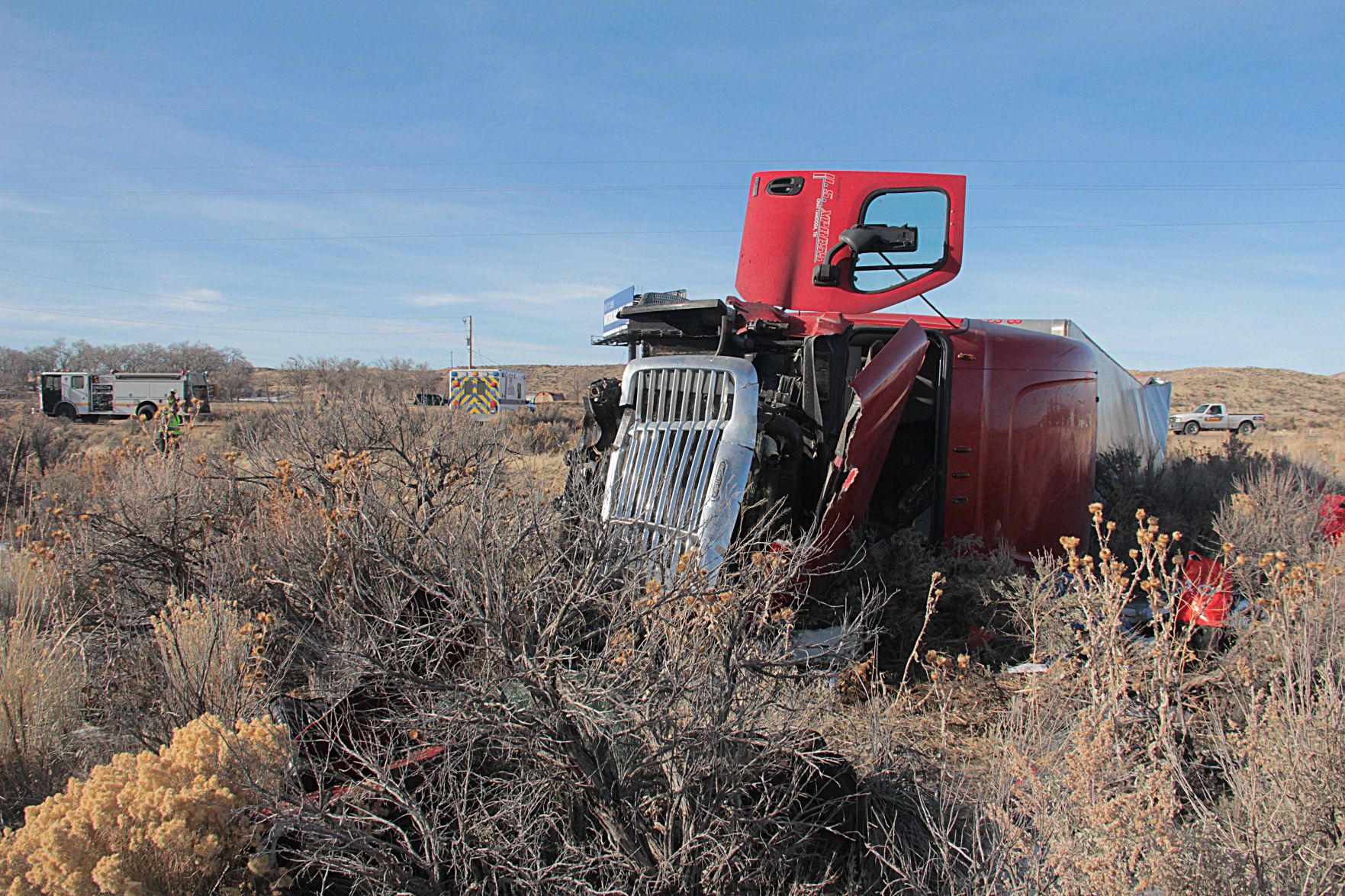 Semi on its side
